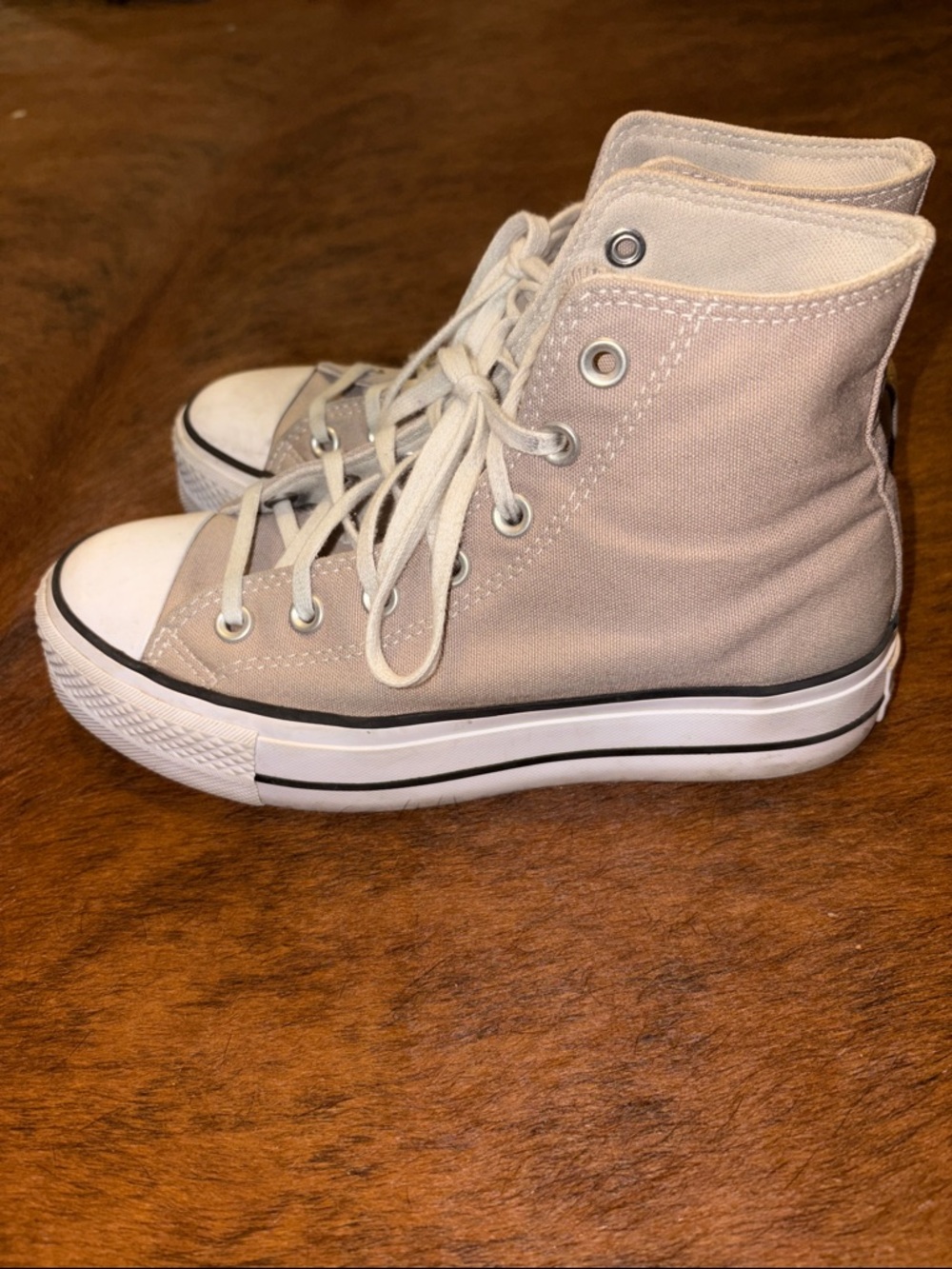 Converse High-Top Canvas Sneakers in Light Taupe and White - Picture 2 of 4